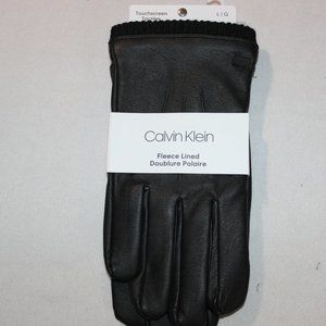 Calvin Klein Men's Black Faux Leather Touchscreen Winter Gloves Size Large
